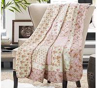 Cozyholy Copriletto trapuntato in 100% cotone originale, per letto matrimoniale, motivo floreale, reversibile, vintage, shabby chic, per divano e divano