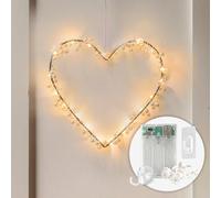 CozyHome Luci led a batteria Cuore - 20 LED in bianco caldo decorazione di finestre I Con timer I Catena luminosa interno I Lucine led decorative a batteria I Filo led decorative Fairy lights interno
