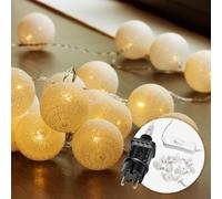 CozyHome Lucine led decorative a batuffolo di cotone Bianco - 20 LED & 6 m I Con spina I Filo fairy lights decorative Lucette interno Luci natale decorazioni Catena luminosa camera da letto Ghirlanda