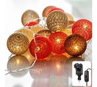 CozyHome Lucine led decorative a batuffolo di cotone Marrone - 20 LED & 6 m I Con spina I Filo fairy lights decorative Lucette interno Luci natale decorazioni Catena luminosa camera da letto Ghirlanda