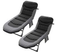 Cozykimo Lettino da campeggio pieghevole, 190 x 60 x 30 cm, fino a 300 ibs, con tasca, pieghevole, letto da campeggio regolabile in 6 posizioni, sedia a sdraio per balcone e giardino (Nero) (black 2)