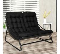 Cozykimo Lettino doppio per esterni per 2 persone, lettino da giardino per 2 persone, extra alto con spessore di 7 cm, sedia a sdraio da giardino extra larga, lettino relax per esterni (Nero)