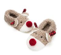 Cozylook Graziose pantofole a forma di animale - Calde pantofole per camera da letto, antiscivolo, con disegni divertenti di faccia, divertenti regali di Natale unici, Renna marrone, 1-3 Big Kid