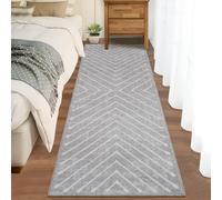 COZYLOOM Tappeto runner lavabile in lavatrice, 5 x 15 cm, motivo geometrico a righe, resistente alle macchie, a pelo basso, ultra morbido, moderno, per camera da letto, cucina, lavanderia, grigio