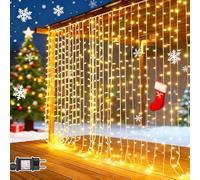 Cozymeow Addobbi Natalizie 300 LED 3x3m Tenda Luminosa Natale con Spina, Timer, 8 Modalità Luci Natale Esterno per La Casa Impermeabile Cascata Luci per Finestra Balcone Festa Interno Decorazioni