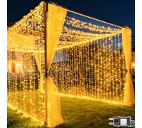 Cozymeow Luci Esterno Cascata 600 LED 6x3m Tenda Luminosa con Timer, 8 Modalità Impermeabile, Collegabil Luci per Giardino, Matrimonio, Gazebo, Feste, Balcone - Bianco Caldo