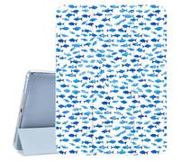 CozyNestCY Ocean Blue Fish Pod Custodia per iPad 7a/8a/9a generazione con supporto a tre pieghe, in pelle, funzione sleep/wake automatica, custodia posteriore in TPU con portapenne, per ragazze e