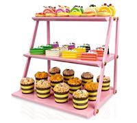 CozyNova Espositore per caramelle a 3 livelli, con porta snack, multifunzione, per banconi e patatine fritte, espositore per cupcake (rosa)