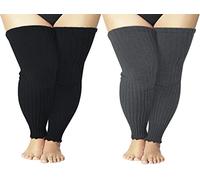 COZYOFFI Calzettoni da donna taglie forti per gambe in maglia sopra al ginocchio per cosce spesse, C01-nero/Grigio Scuro, Taglia grossa