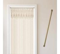Cozyor Tenda macramè + asta di serraggio 70-120 cm senza foratura, 132 x 200 cm, divisorio, arazzo da parete e decorazione boho, beige, oro, matrimonio, soggiorno