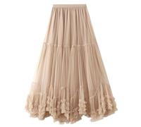 COZYPOIN Maxi gonne in tulle da donna elastico a vita alta una linea lunga a strati tutù in rete con volant gonna fata fluida a strati, Champagne, XL