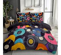 CozyRest Copripiumino Reversibile per Letto Matrimoniale, Dischi In Vinile Colorati, 1 Copripiumino 220 x 240 cm e 2 Federe 50x80 cm, Biancheria da Letto Morbida Microfibra Carbone