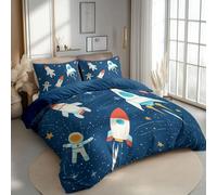 CozyRest Copripiumino Singolo 150 x 200 cm- Astronauta e razzo cielo stellato Marina Militare Set Parure Copripiumino in Cotone poliestere 3 Pezzi con 2 Federa 50x75CM cme Chiusura a Cerniera