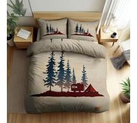 CozyRest Set Copripiumino Antipiega Pineta Campeggio Acquerello Parure Copripiumone Matrimoniale con 1 x Copripiumino 220 x 240 cm e 2 x Federe 50x80cm in Poliestere Cotone, Tema rurale