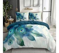 CozyRest Set Copripiumino Reversibile con Federa Raddoppiare Piume blu-verdi ad acquerello set di Biancheria da Letto Moderno, 1 x Copripiumino 220 x 240 cm e 2 x Federa 50x80 cm colore: