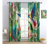 CozyRest Tenda per Salotto Set di 2 Pannelli, 280 x 245 cm Tenda Coprente Oscurante, Tende Oscuranti Moderno con Colorato Giungle tropicali fiori esotici pappagalli in Poliestere