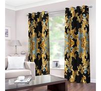 CozyRest Tende Oscuranti per Camera da Letto per Interni, Tende Occhielli per Cameretta Bambini Adulto con Stile barocco Splendido floreale dorato Stampate, 280 x 260 cm Stampe di lusso