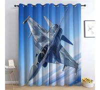 CozyRest Tende Oscuranti per Cameretta Bambini, Tenda Termica con Occhielli in Modello Aereo da caccia dell'aeronautica militare, cielo azzurro e nuvole bianche, 234 x 229 cm per Interni,