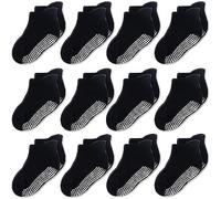 CozyWay Calzini in stile caviglia non slip con pinze, 12 pacchetti per bambini e ragazze, nero solido, 1-3 anni
