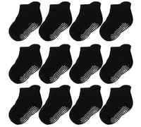 CozyWay Calzini in stile caviglia non slip con pinze, 12 pacchetti per bambini e ragazze, nero solido, 3-5 anni