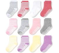 CozyWay Calzini per bambini senza slip a slip calzini per bambini, 12 pacchetti per ragazze, solido bianco/grigio/giallo/viola/corallo e strisce, 3-5 anni