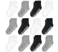 CozyWay Crew di squallidi non slip calzini per bambini, 12 pacchetti per ragazzi e ragazze, nero/nero/grigio, 3-5 anni