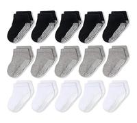 CozyWay Guida alla caviglia non slip calzini per bambini a basso taglio, 15 pacchetti per ragazzi e ragazze, nero/nero/grigio, 5-7 anni