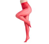 CozyWow Collant sexy da donna oleoso lucido 15D liscio seta collant fine antistrappo trasparente con vita alta, Colore: rosso, M-L