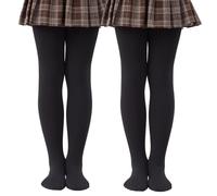 CozyWow Collant spessi per ragazze, collant invernali caldi per la scuola, comodi collant foderati in pile per bambini 2 paio -nero,4-6 anni