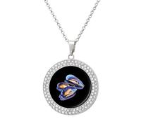 Cozze frutti di mare collana di diamanti multicolore brillante ciondolo rotondo personalizzato fascino gioielli regali per le donne, Stile argento, Taglia unica