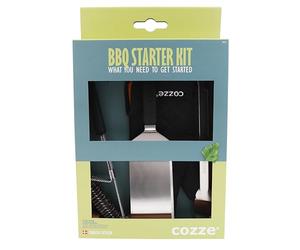 Cozze® Set di posate per barbecue, 4 pezzi, in acciaio inox, con pinza, paletta, spazzola per barbecue e guanto da barbecue, regalo di alta qualità per uomini e appassionati di barbecue, ideale per