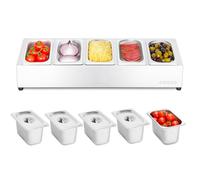 Cozze® stazione topping in acciaio inox, 5 scomparti con coperchi, contenitore ingredienti per pizza e cucina, 600×195×135 mm, facile da pulire