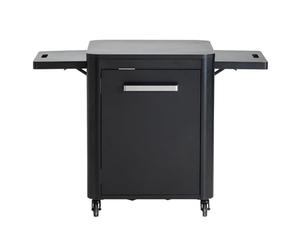 Cozze® | Tavolo da esterno 600 con ripiani laterali | Design elegante | Ripiani pieghevoli | 1 sportello con maniglia in acciaio inox | Portabombola | Ruote Ø75 mm | Struttura in acciaio verniciato