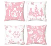 COZZSNUGE Federe Cuscini Natale Rosa Albero di Natale Fiocco di Neve Pallina di Cristallo Inverno Federe Cuscino Decorativi per Divano Letto Casa Giardino 45 x 45 cm Set di 4