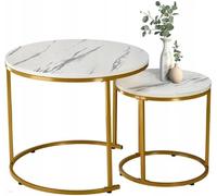 CP - Set di 2 tavolini da caffè 2 in 1, per soggiorno, tavoli rotondi, glamour, moderni, funzionalità, marmo, di alta qualità, stile moderno, scandinavo, glamour, bianco/oro