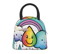CPAQasg Borsa termica per il pranzo, con nuvole arcobaleno e gocce di pioggia, per lavoro, scuola, picnic, viaggi, routine quotidiana