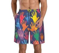 CPAQasg Colorate forme della mano stampa arcobaleno pantaloncini comodi pratici costume da bagno vacanze estive giornate in spiaggia gite casual, bianco, 3XL