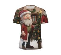 CPAQasg Divertente stampa natalizia elegante da uomo estiva a maniche corte t-shirt leggera traspirante attività all'aperto, Nero , 5XL