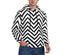 CPAQasg Felpa con cappuccio da uomo con stampa a zigzag a righe per abbigliamento casual versatile a strati per tutte le stagioni, Nero , 3XL