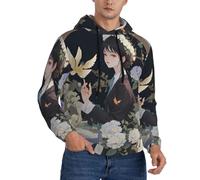 CPAQasg Gardenia, felpa con cappuccio da uomo con stampa di fiori e uccelli, per abbigliamento casual versatile per tutte le stagioni, Nero , XXL