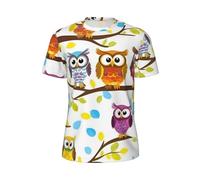 CPAQasg Gufi su rami di albero stampa elegante estate uomo manica corta t-shirt leggera traspirante attività all'aperto, Nero , 5XL