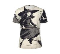 CPAQasg Halloween Witch Flying 1 Stampa Elegante Estate Uomo Manica Corta T-Shirt Leggera Traspirante Attività all'aperto, Nero , 6XL