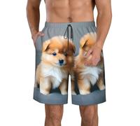 CPAQasg Pantaloncini comodi con stampa di cuccioli della Pomerania e punto 1, pratici pantaloncini da bagno, vacanze estive, giornate in spiaggia, uscite casual, bianco, S