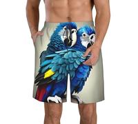 CPAQasg Pantaloncini comodi con stampa di pappagallo blu che abbracciano, pratici pantaloncini da bagno per vacanze estive, spiaggia, giornate casual, bianco, XXL