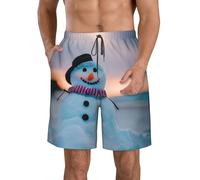 CPAQasg Pantaloncini comodi con stampa di pupazzo di neve da spiaggia, pratici, vacanze estive, giornate in spiaggia, uscite casual, bianco, XL
