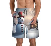 CPAQasg Pantaloncini comodi con stampa di pupazzo di neve di Natale, pratici pantaloncini da bagno, vacanze estive, giornate in spiaggia, uscite casual, bianco, 3XL