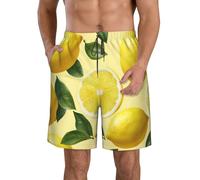 CPAQasg Pantaloncini comodi con stampa giallo limone pratico costume da bagno vacanze estive giornate in spiaggia gite casual, bianco, L