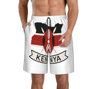 CPAQasg Pantaloncini comodi con stampa nazionale del Kenya, pratici pantaloncini da bagno per vacanze estive, giornate in spiaggia, uscite casual, bianco, S