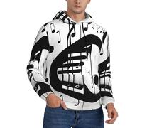 CPAQasg Pullover con cappuccio da uomo con stampa note musicali in bianco e nero per abbigliamento casual versatile per tutte le stagioni, Nero , S