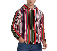 CPAQasg Pullover con cappuccio delle felpe degli uomini della stampa verticale delle strisce colorate per l'usura casuale di stratificazione versatile tutta la stagione, Nero , L